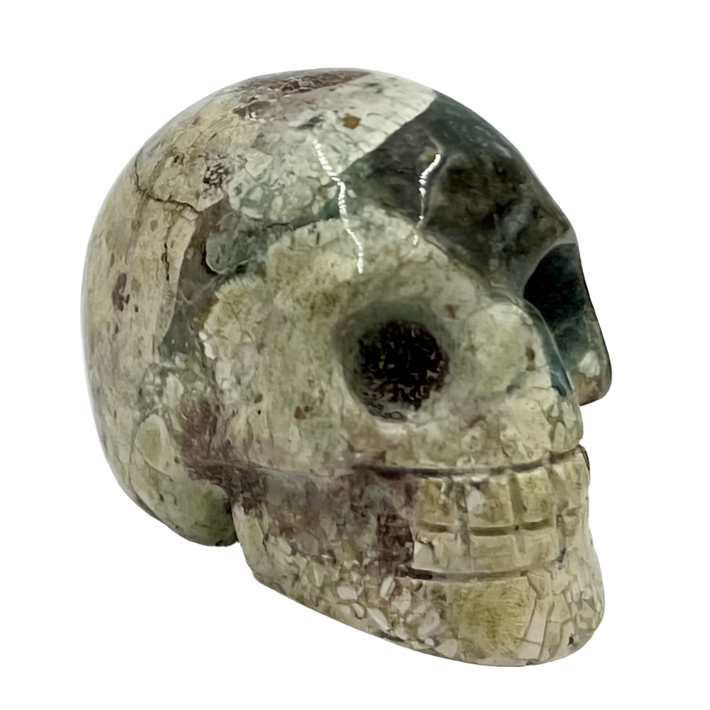 Russian Flower Cherry Blossom Jasper Skull 2 Inches Hand Carved Crystal Carving