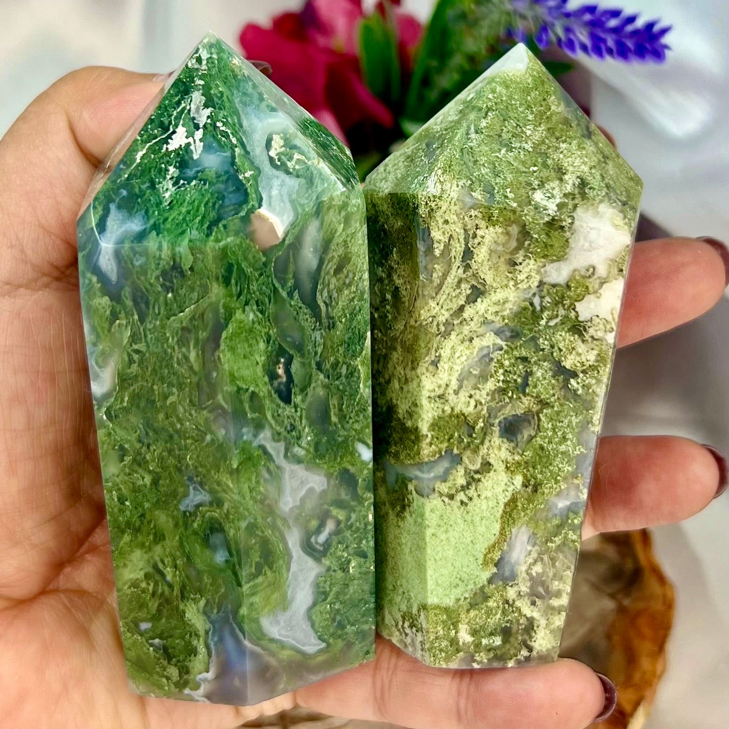 Moss Agate Point Towers Crystal Generator YOU CHOOSE