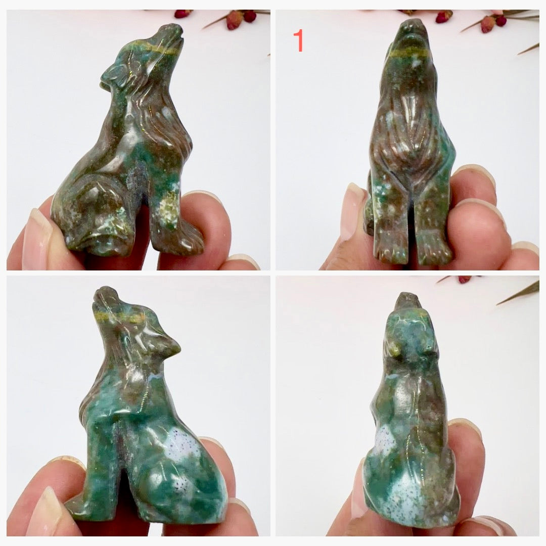 Small Ocean Sea Jasper Wolves Dogs Crystal Carvings YOU CHOOSE