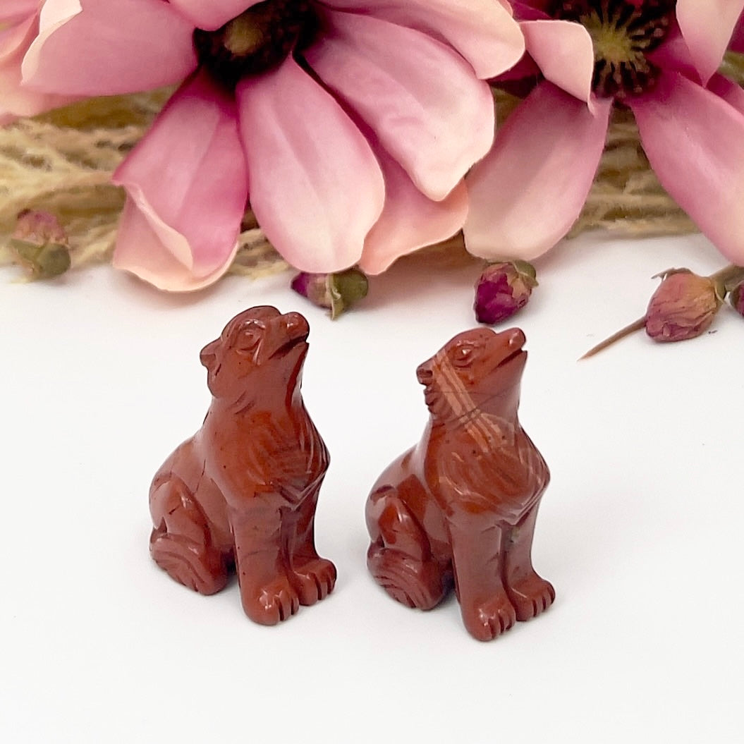 Small Red Jasper Wolves Dogs Crystal Carvings YOU CHOOSE