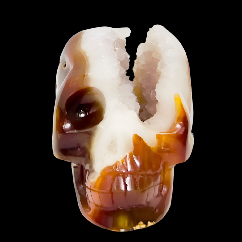 Carnelian Quartz Druzy Skull Healing Crystal Carving 873g