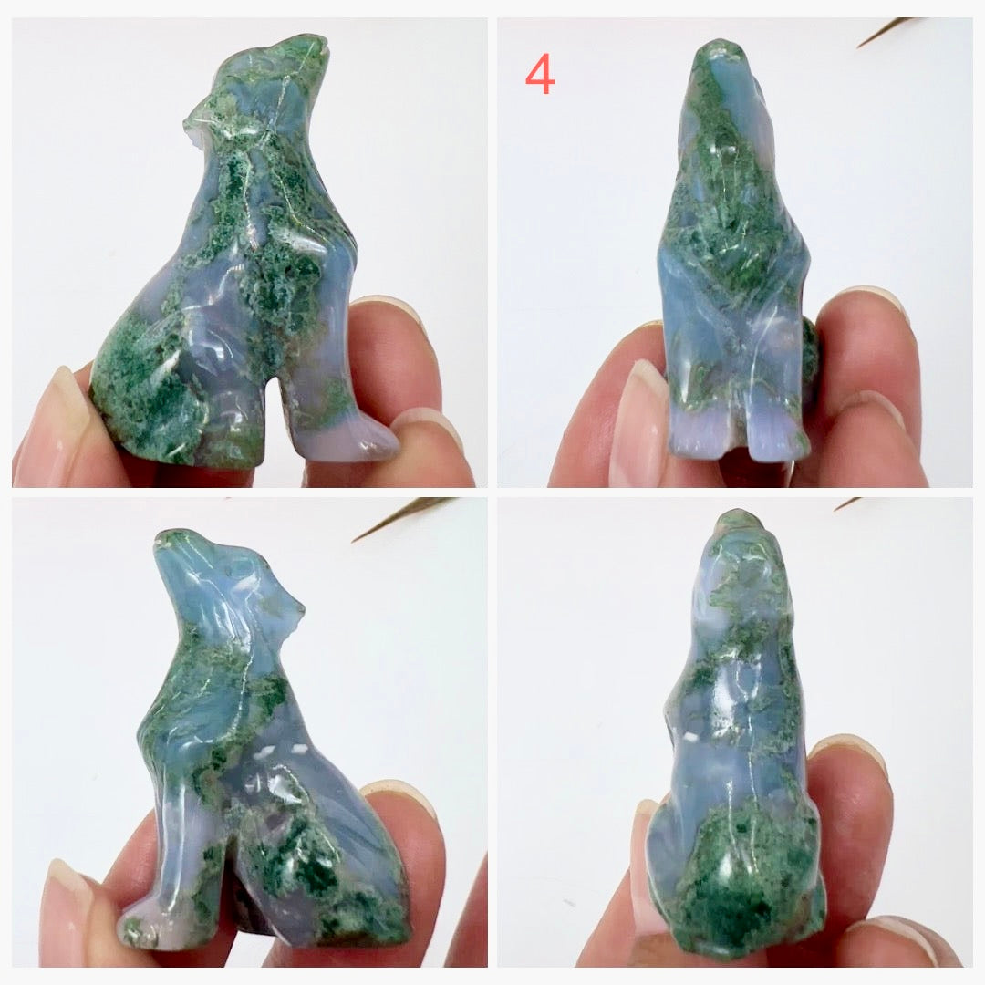 Small Moss Agate Wolves Dogs Crystal Carvings YOU CHOOSE