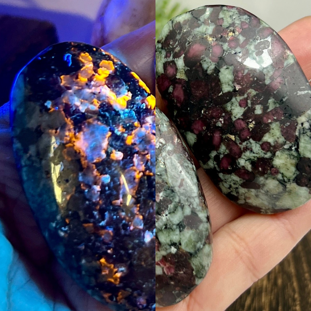 Eudialyte Garnet Feldspar Niter Rare UV Reactive Palm Stones Meditation Crystals