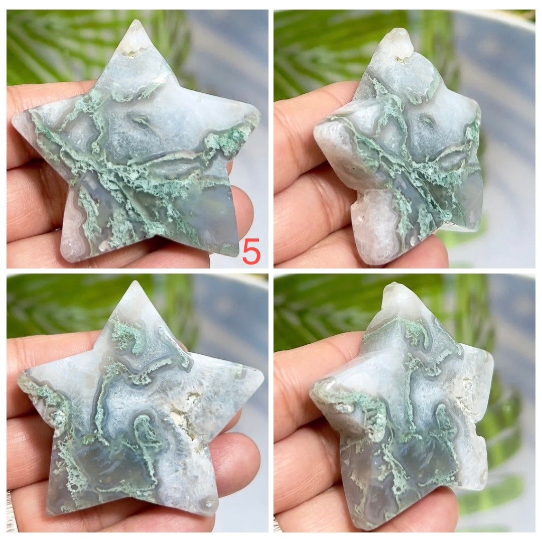 Moss Agate Stars DIY Pendant Jewellery Crystal Carving YOU CHOOSE