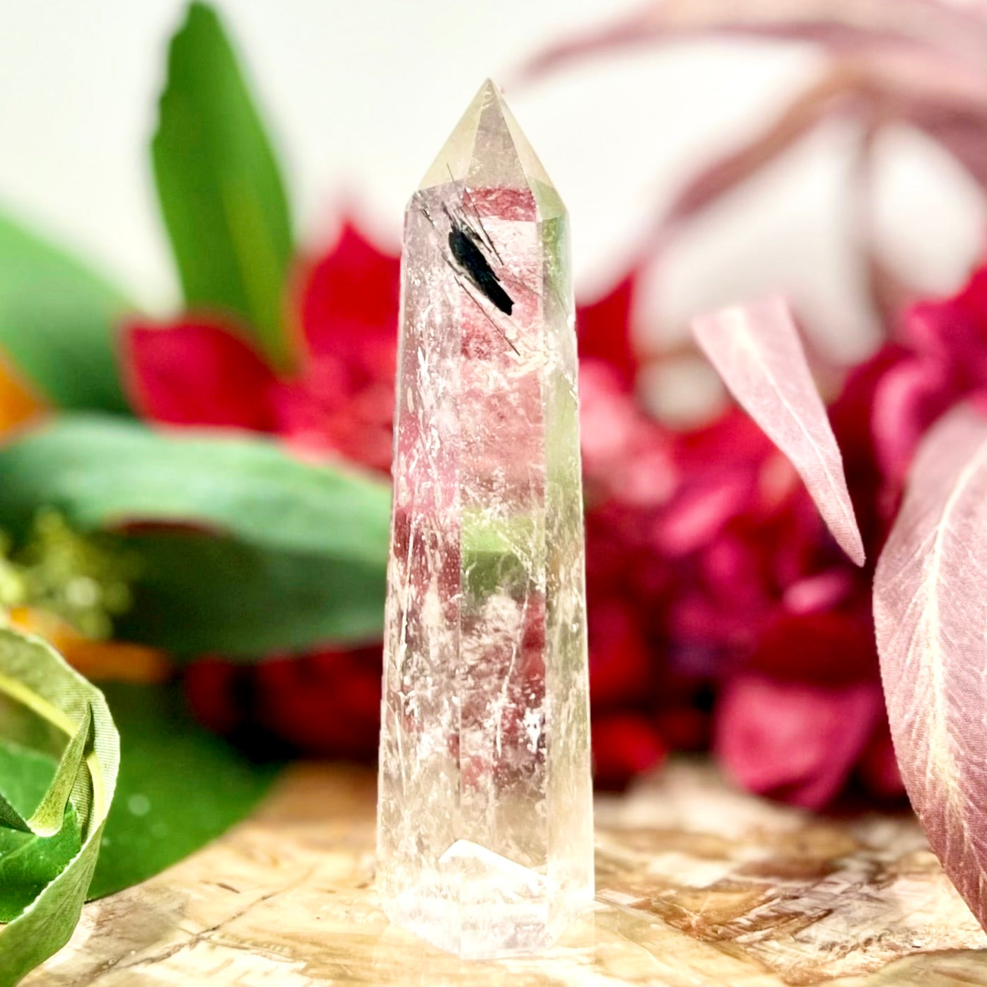 Black Tourmaline in Clear Quartz Tower Crystal Generator 156g 120mm