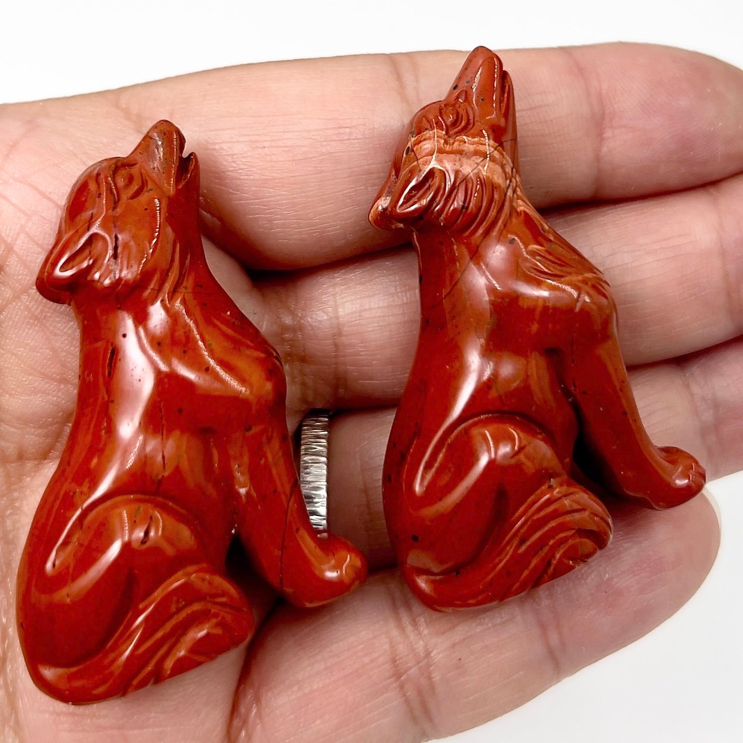 Small Red Jasper Wolves Dogs Crystal Carvings YOU CHOOSE