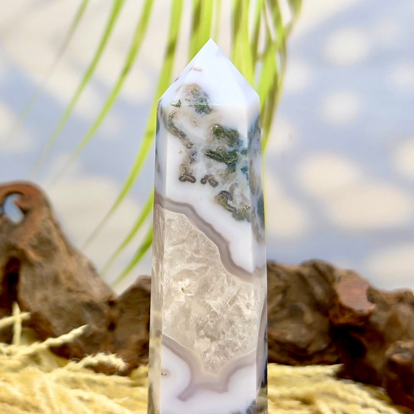 Moss Agate Tower Crystal Generator 322g 168mm