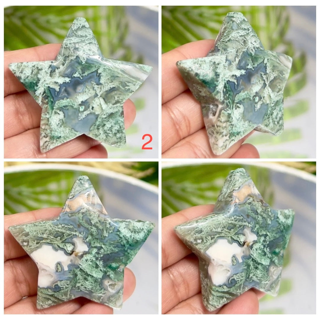 Moss Agate Stars DIY Pendant Jewellery Crystal Carving YOU CHOOSE