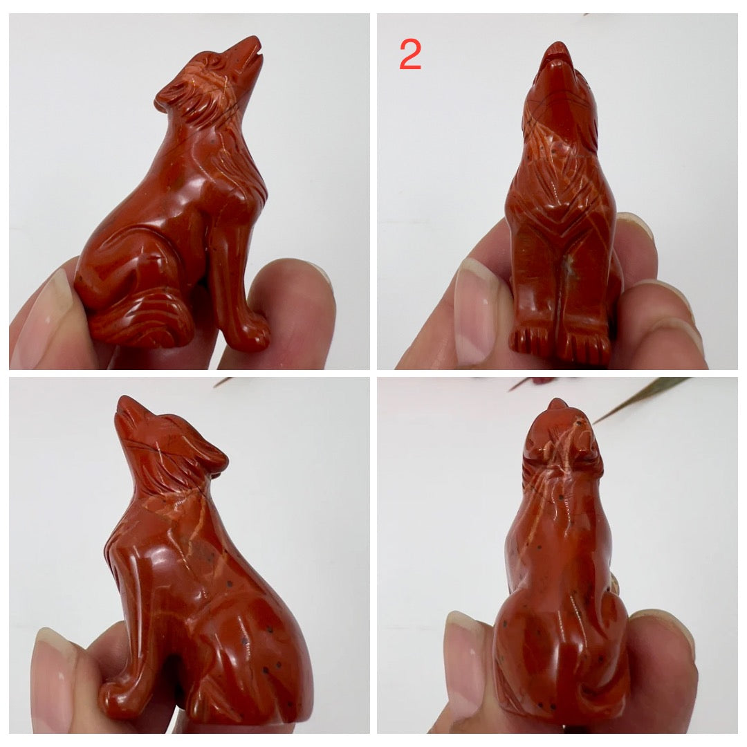 Small Red Jasper Wolves Dogs Crystal Carvings YOU CHOOSE