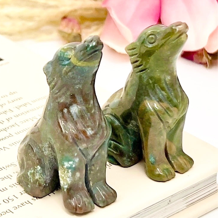 Small Ocean Sea Jasper Wolves Dogs Crystal Carvings YOU CHOOSE