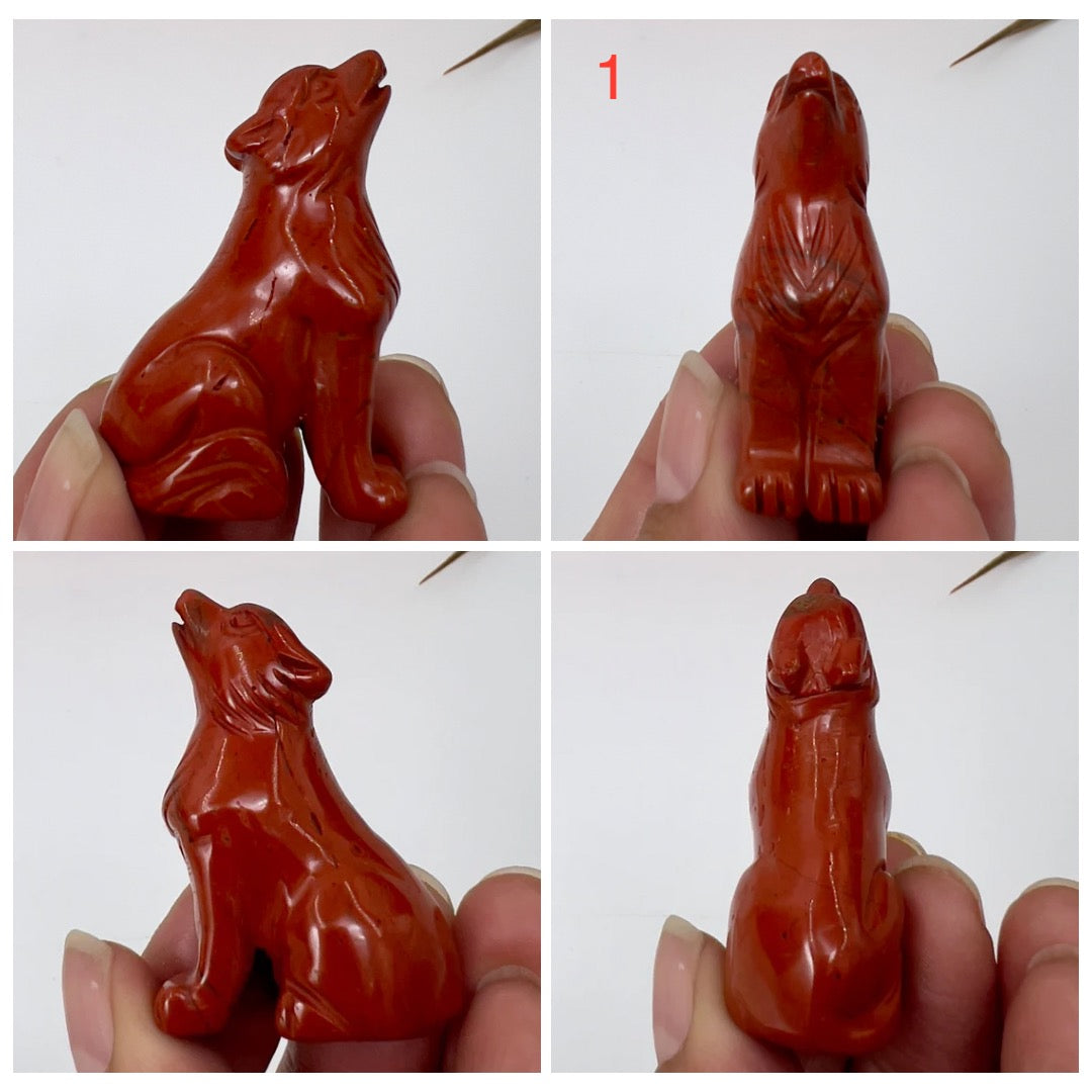 Small Red Jasper Wolves Dogs Crystal Carvings YOU CHOOSE