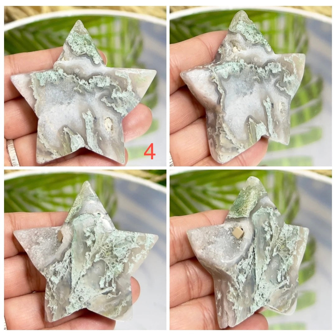 Moss Agate Stars DIY Pendant Jewellery Crystal Carving YOU CHOOSE
