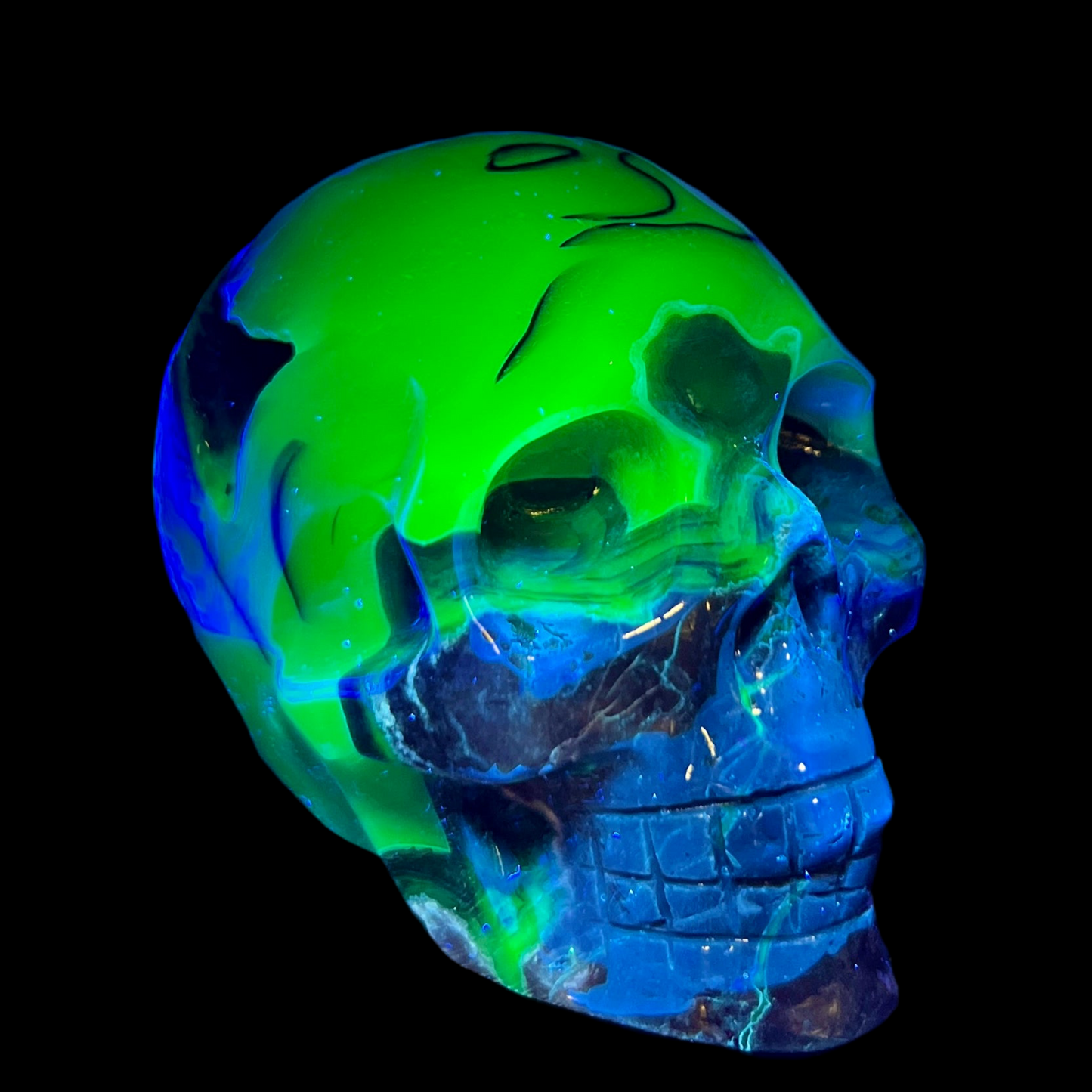 Volcanic Agate Skull UV Reactive Healing Crystal Carving 524g