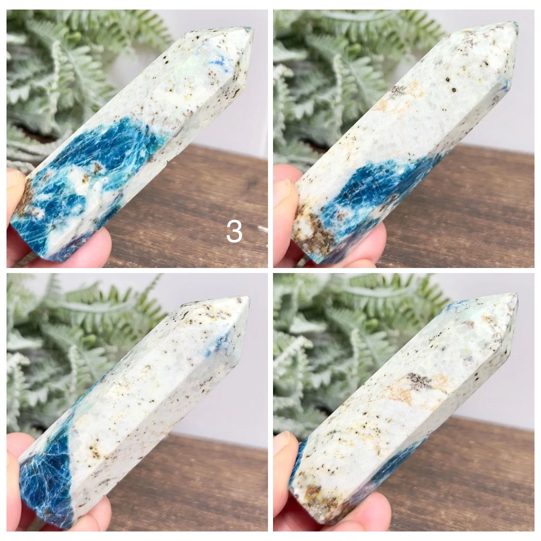 Blue Apatite with Sunstone Points Towers Crystal Generators YOU CHOOSE