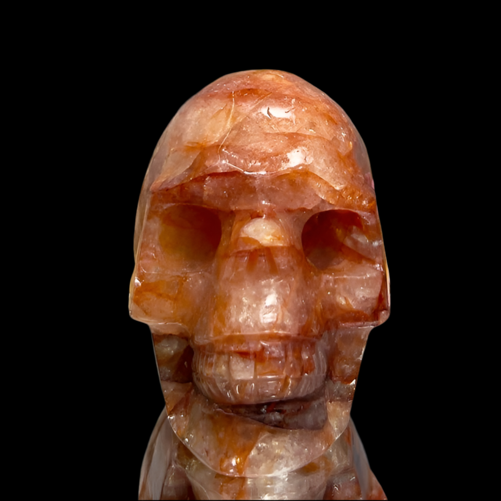 Hematoid Fire Quartz Skull Healing Crystal Carving 881g