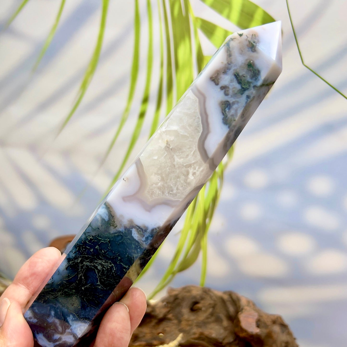 Moss Agate Tower Crystal Generator 322g 168mm