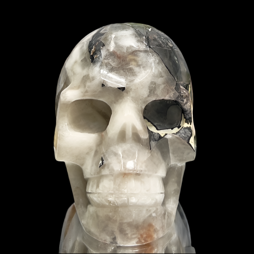 Mosaic Chalcedony Quartz Rare Skull Healing Crystal Carving 1037g