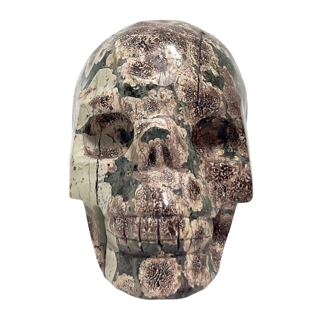 Russian Flower Cherry Blossom Jasper Skull Healing Crystal Carving 764g