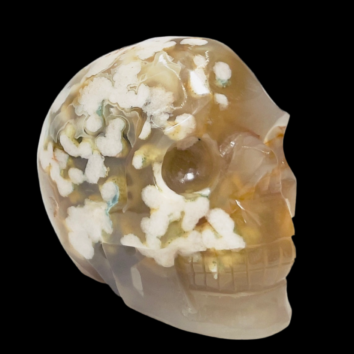 Flower Agate Skull Healing Crystal Carving 1137g