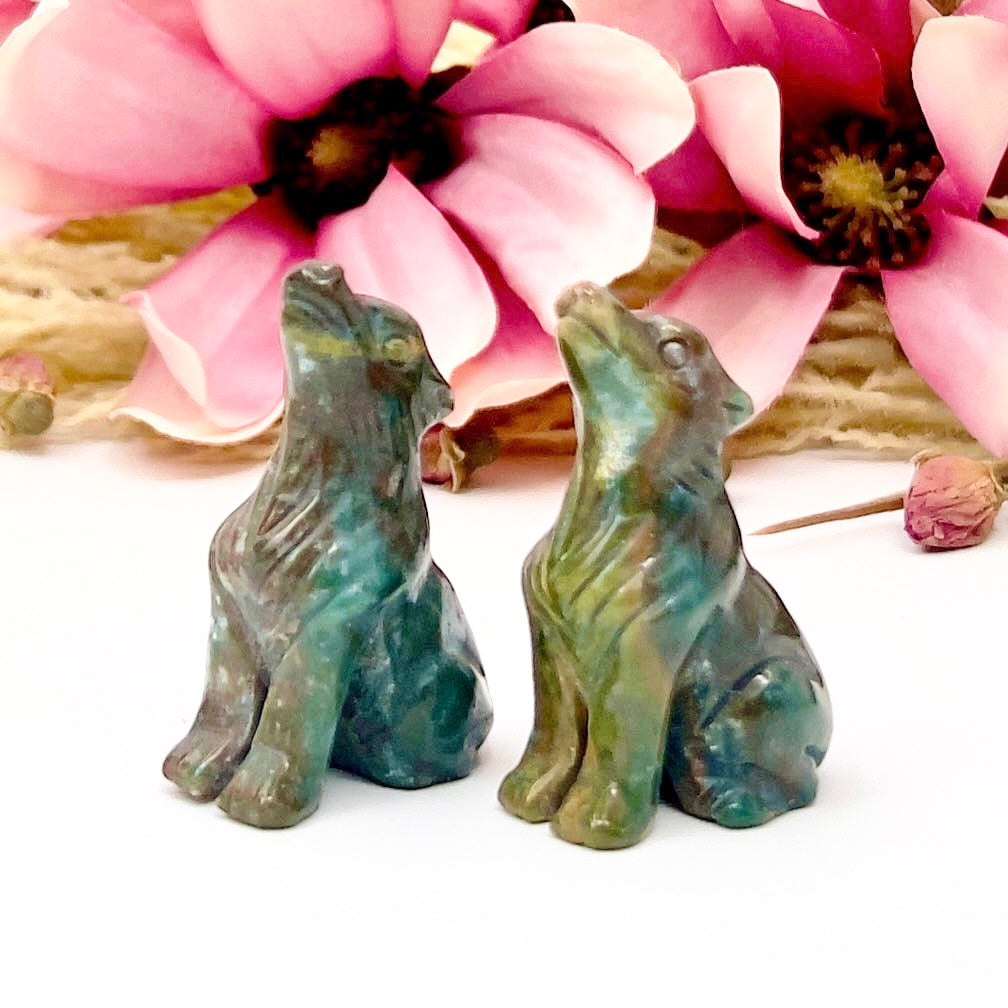 Small Ocean Sea Jasper Wolves Dogs Crystal Carvings YOU CHOOSE