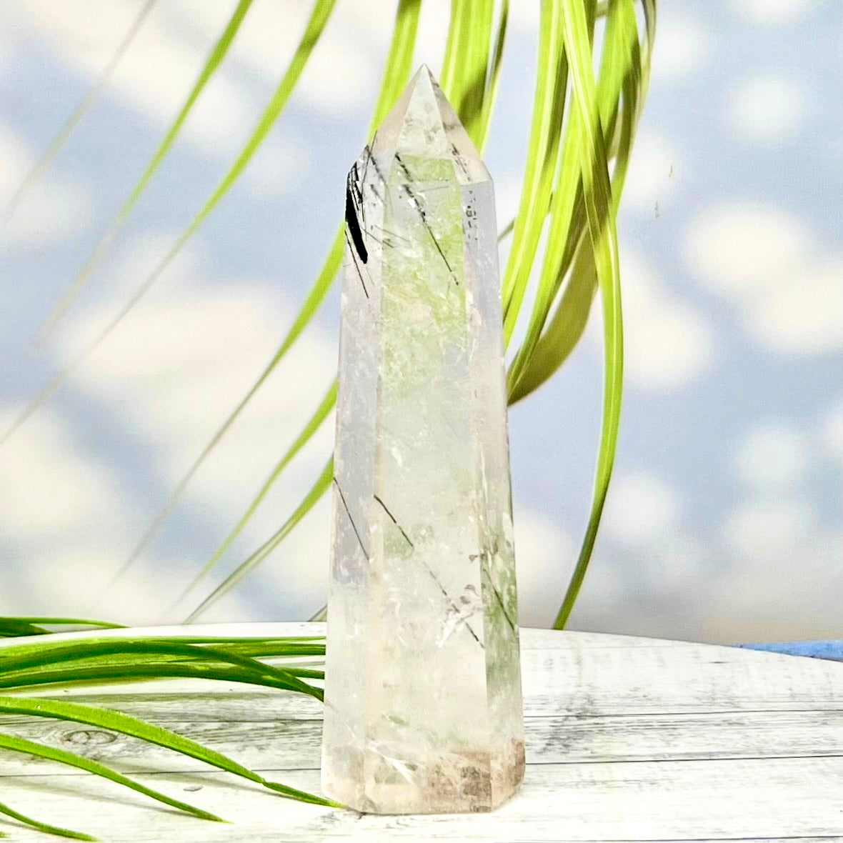 Black Tourmaline in Clear Quartz Tower Crystal Generator 156g 120mm