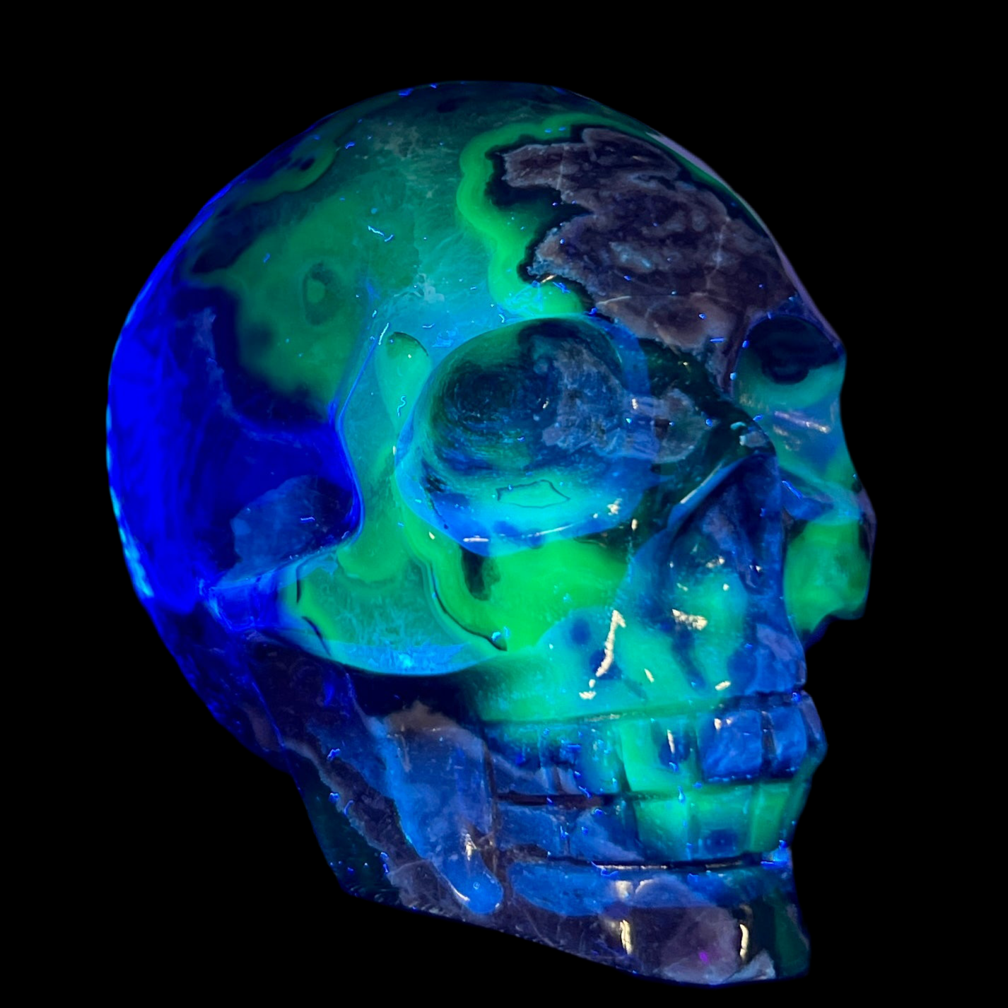 Volcanic Agate Skull UV Reactive Healing Crystal Carving 580g