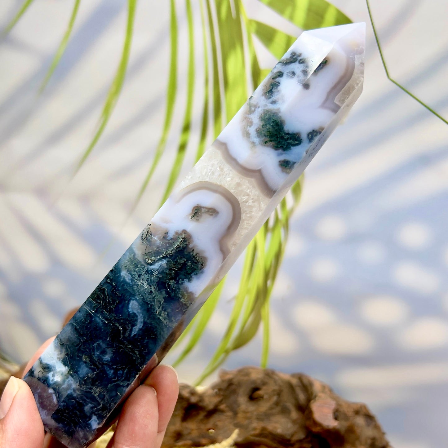 Moss Agate Tower Crystal Generator 322g 168mm