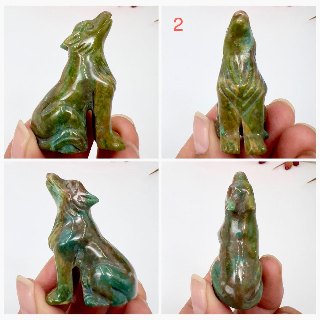 Small Ocean Sea Jasper Wolves Dogs Crystal Carvings YOU CHOOSE