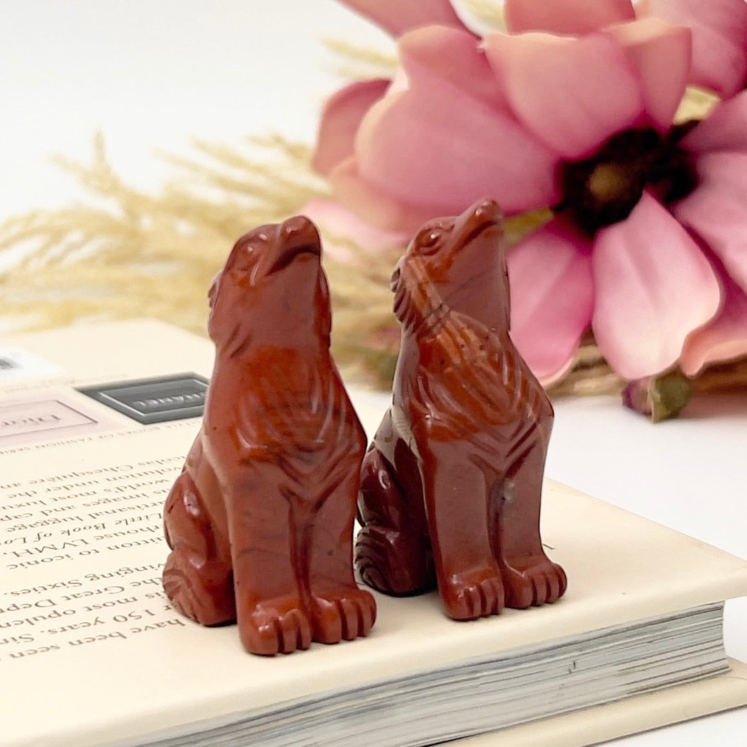 Small Red Jasper Wolves Dogs Crystal Carvings YOU CHOOSE