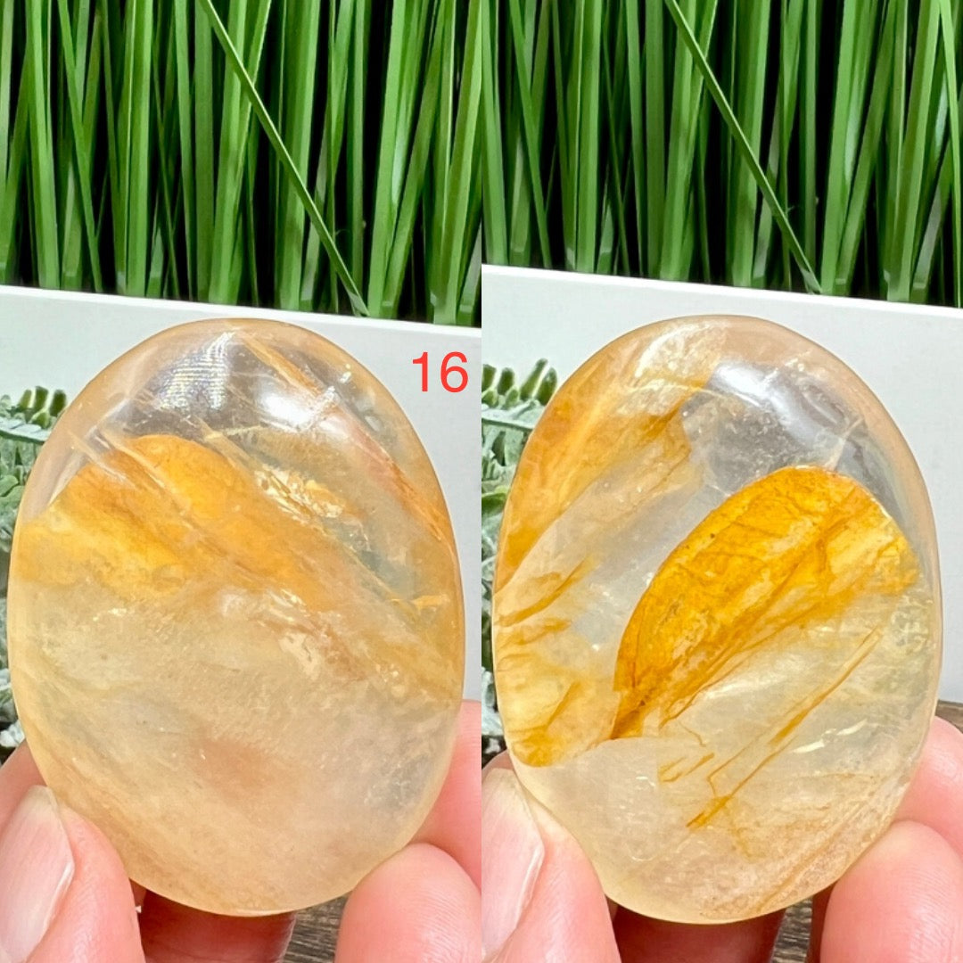 Golden Healer Quartz Palm Stones Worry Meditation Crystals YOU CHOOSE