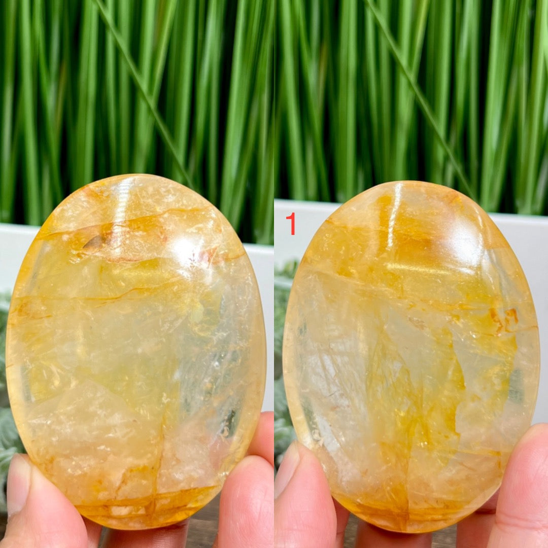 Golden Healer Quartz Palm Stones Worry Meditation Crystals YOU CHOOSE