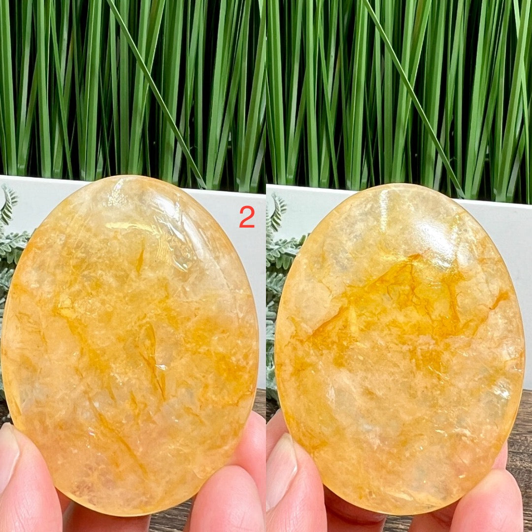 Golden Healer Quartz Palm Stones Worry Meditation Crystals YOU CHOOSE