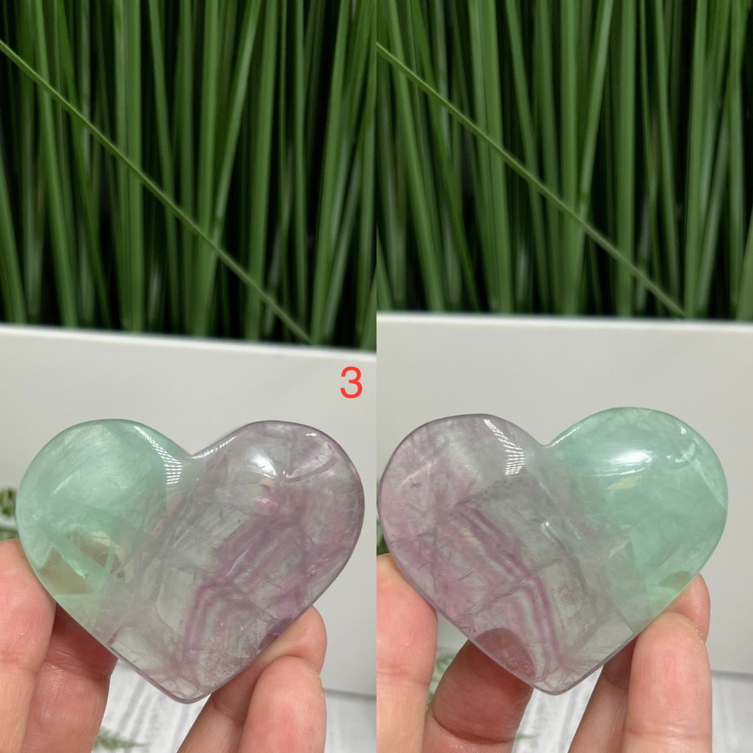 Watermelon Fluorite Gemstone Hearts Crystal Carvings YOU CHOOSE
