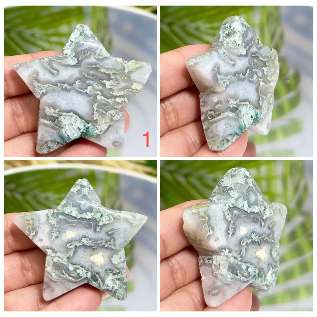 Moss Agate Stars DIY Pendant Jewellery Crystal Carving YOU CHOOSE