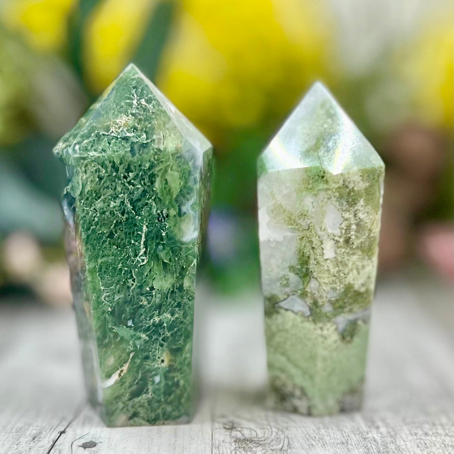 Moss Agate Point Towers Crystal Generator YOU CHOOSE