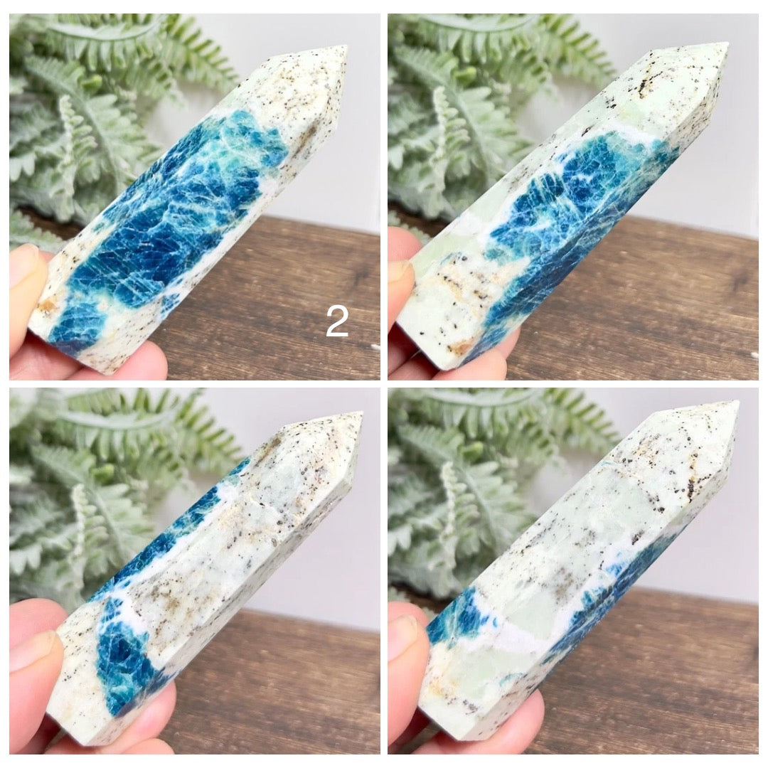 Blue Apatite with Sunstone Points Towers Crystal Generators YOU CHOOSE