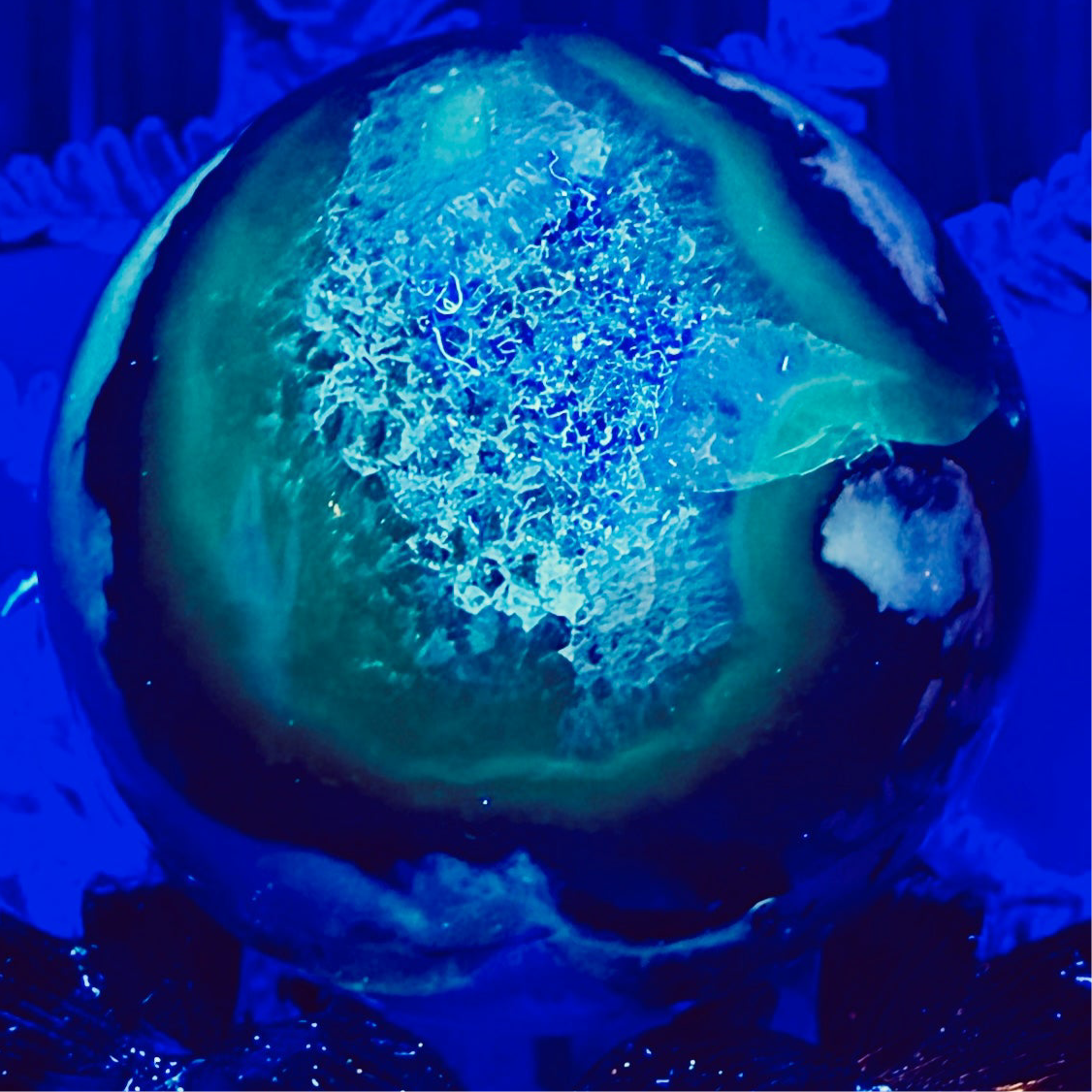 Volcanic Agate Quartz Sphere UV Reactive Crystal Ball 226g 56mm