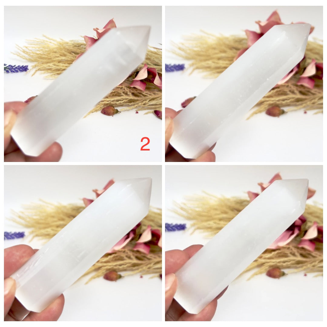 Satin Spar Selenite Points Towers Crystal Generators YOU CHOOSE