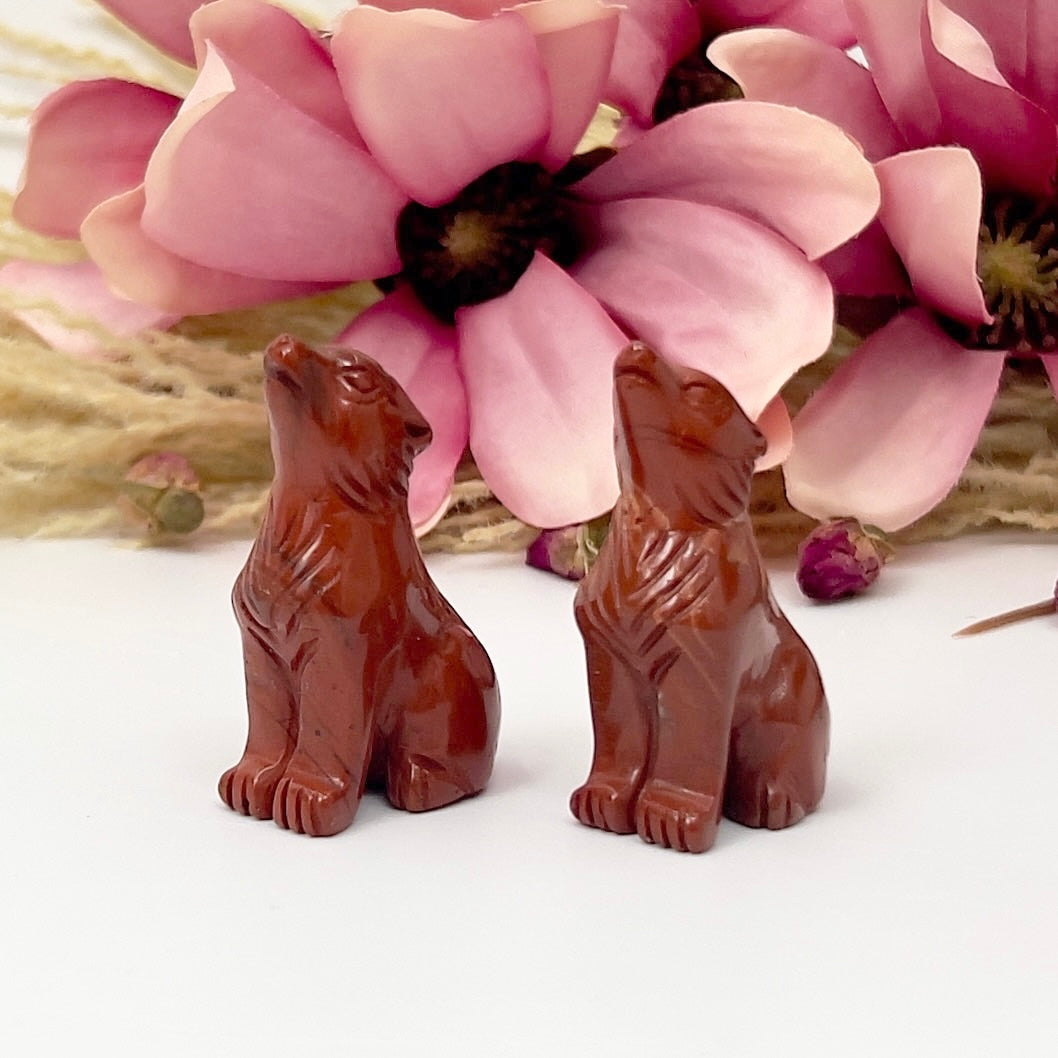 Small Red Jasper Wolves Dogs Crystal Carvings YOU CHOOSE