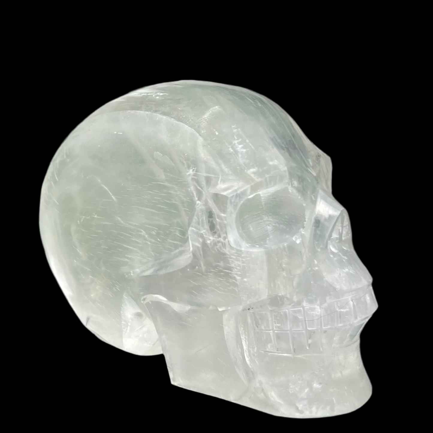Satin Spar Selenite Skull Top Quality Translucent Crystal Carving Morocco 744g