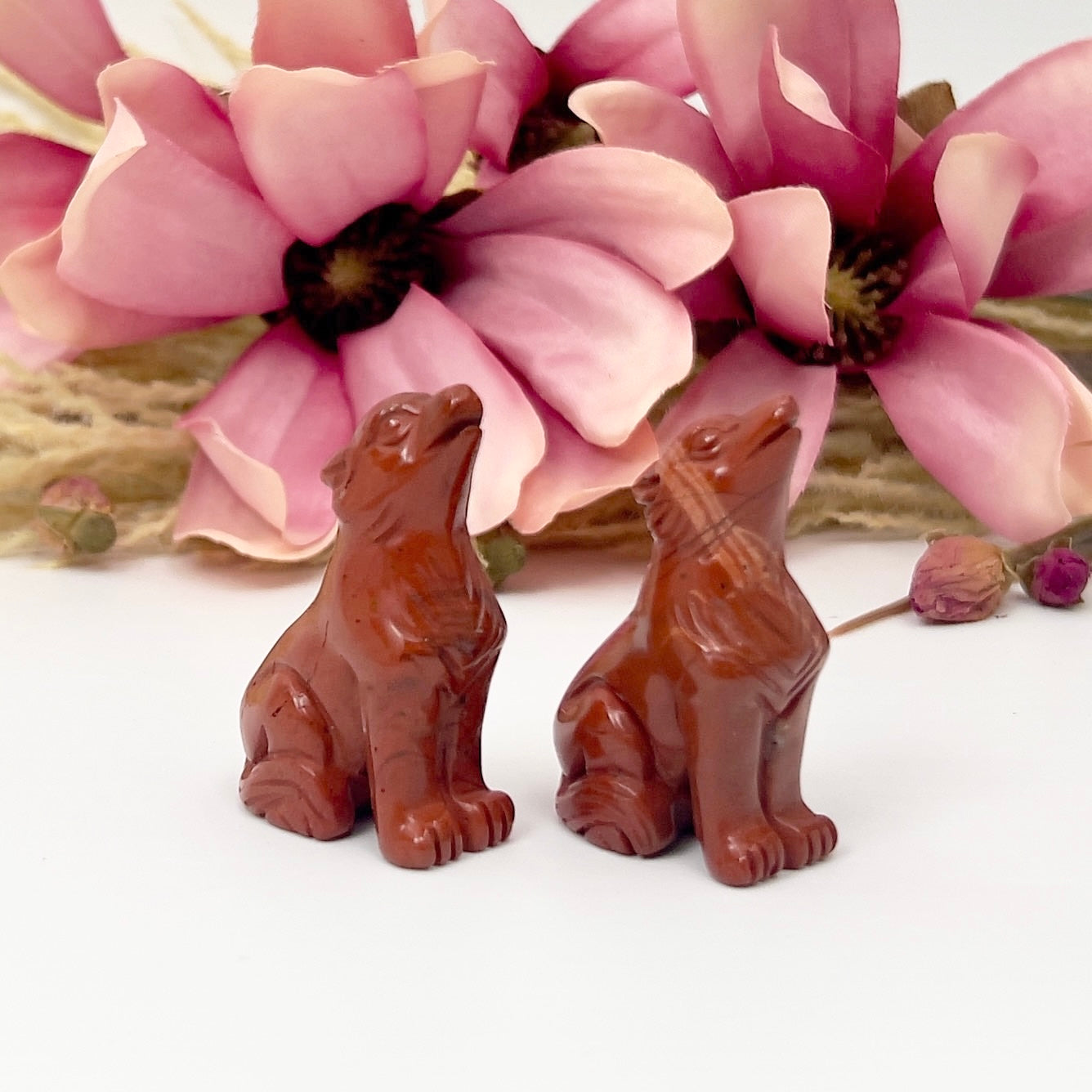 Small Red Jasper Wolves Dogs Crystal Carvings YOU CHOOSE