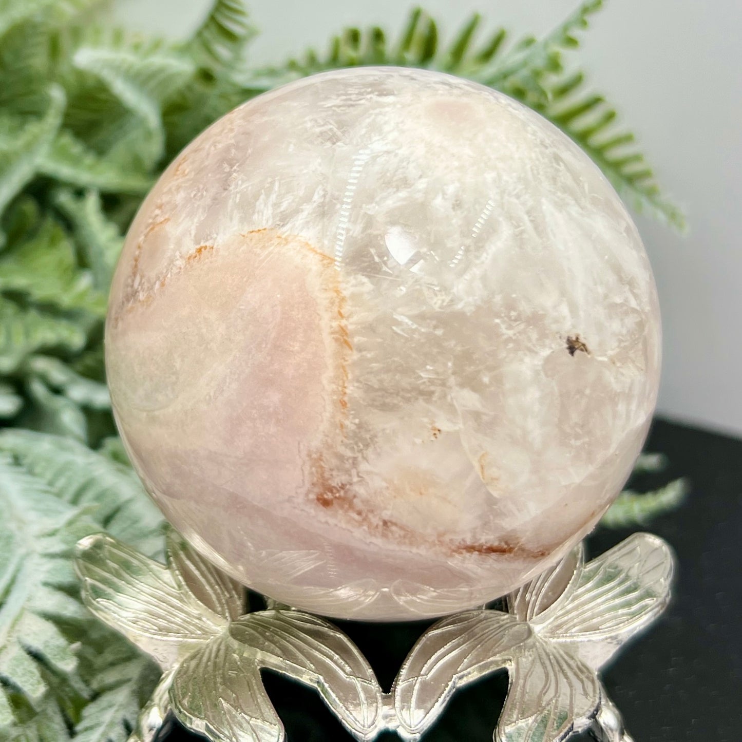Flower Agate with Quartz Sphere Crystal Ball 386g 66mm