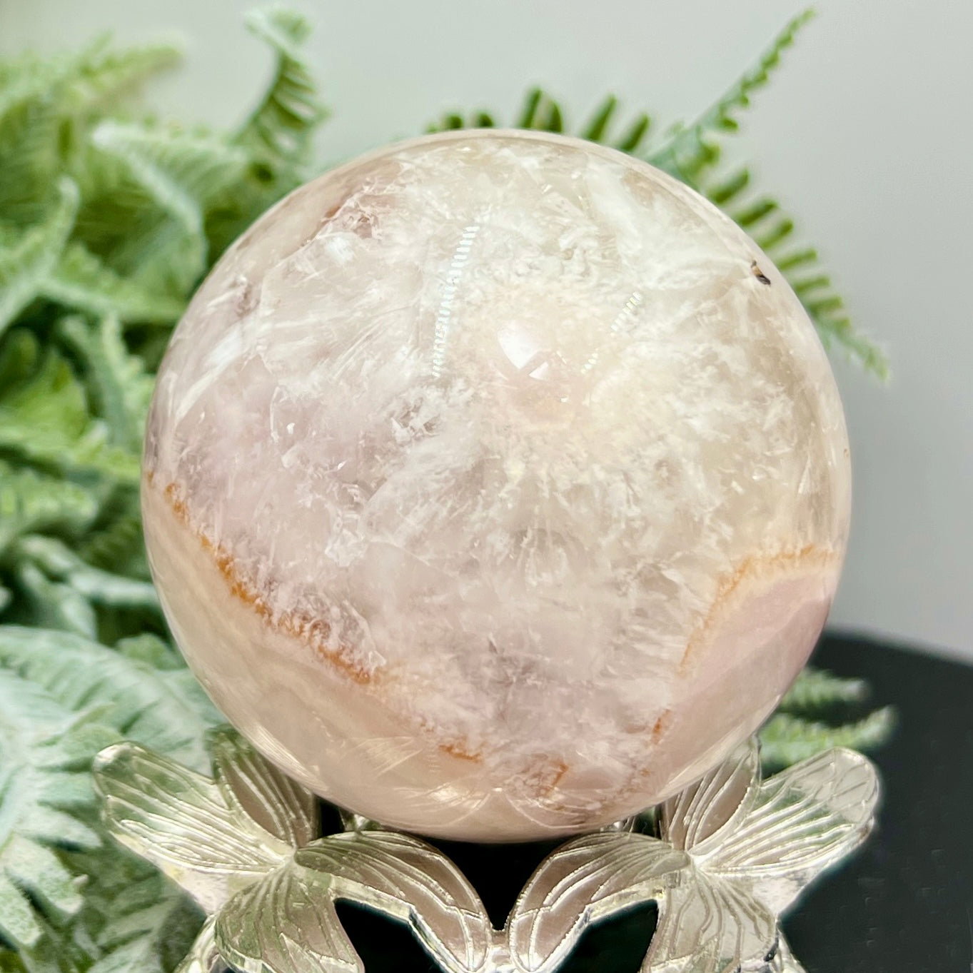 Flower Agate with Quartz Sphere Crystal Ball 386g 66mm