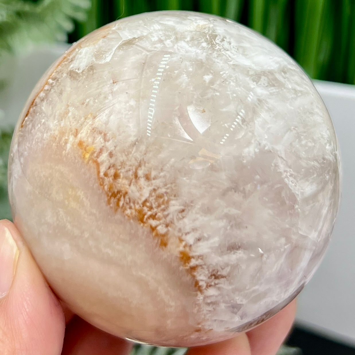 Flower Agate with Quartz Sphere Crystal Ball 386g 66mm