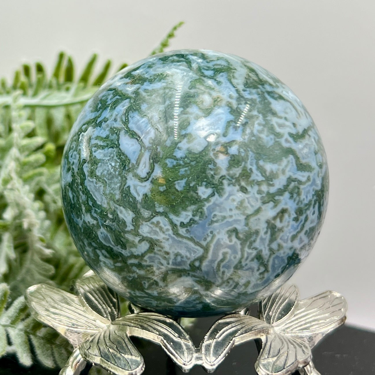 Blue Green Moss Agate Sphere High Quality Crystal Ball 314g 61mm
