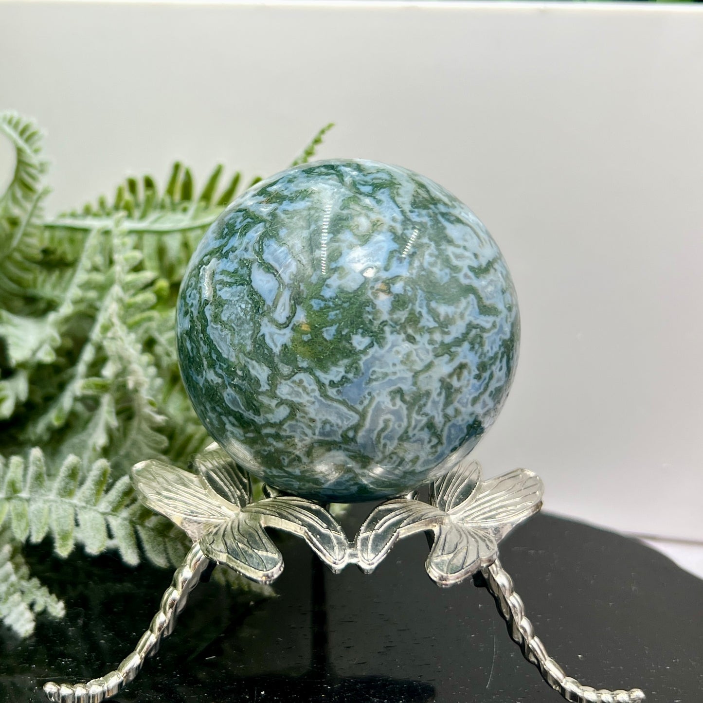 Blue Green Moss Agate Sphere High Quality Crystal Ball 314g 61mm
