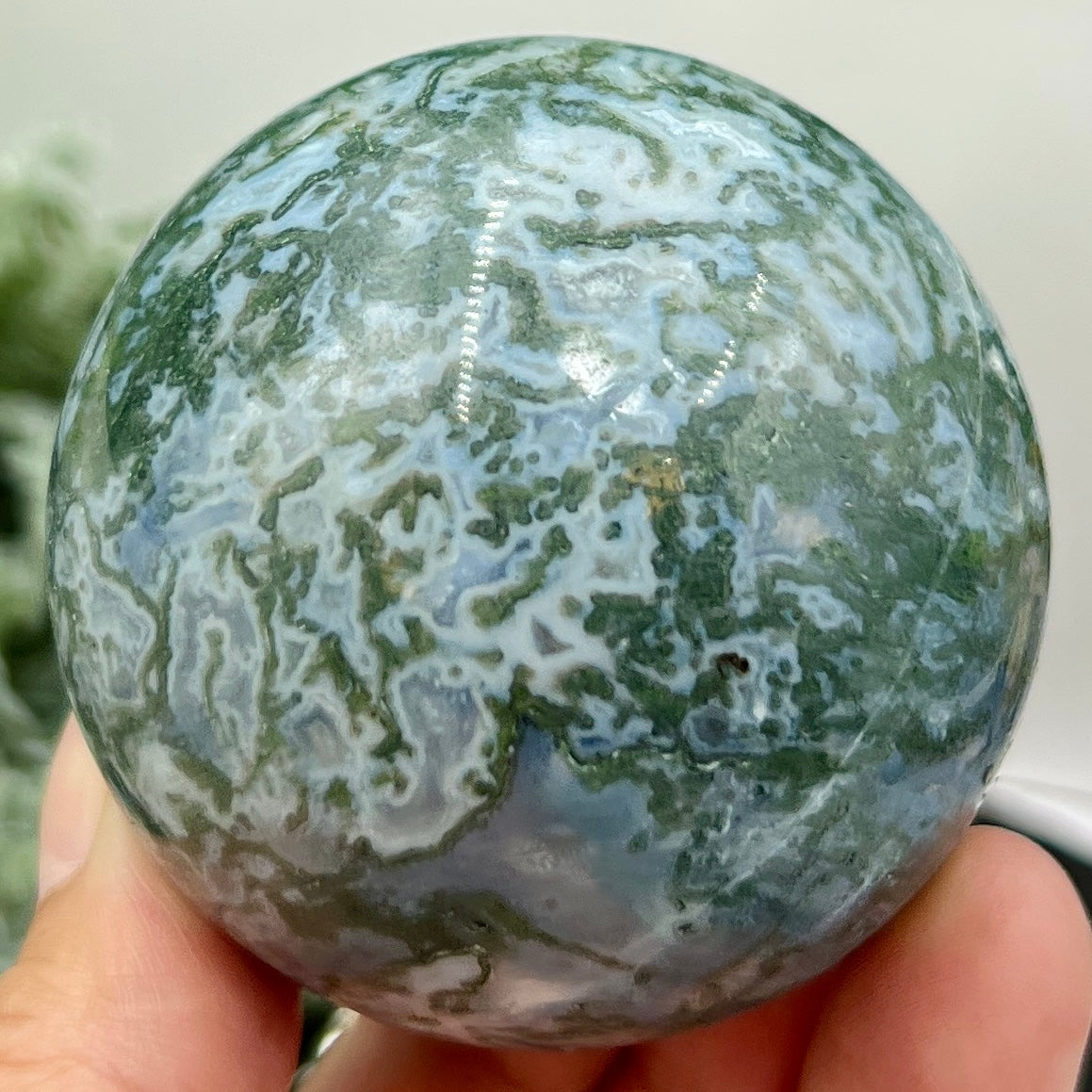 Blue Green Moss Agate Sphere High Quality Crystal Ball 314g 61mm