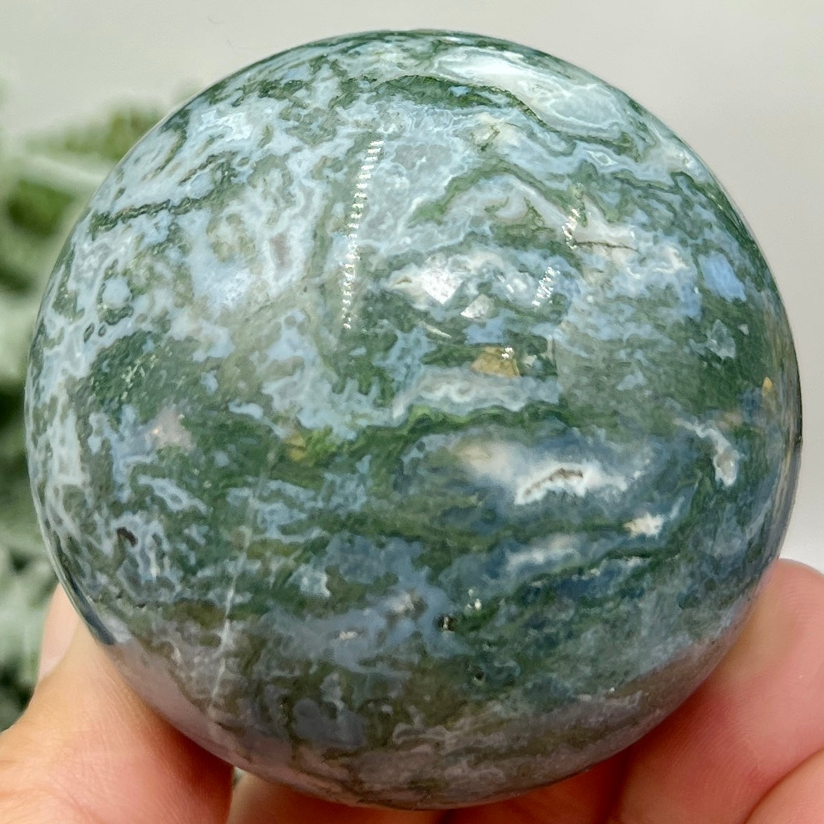 Blue Green Moss Agate Sphere High Quality Crystal Ball 314g 61mm