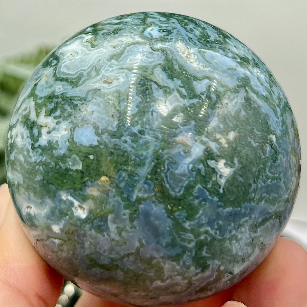 Blue Green Moss Agate Sphere High Quality Crystal Ball 314g 61mm