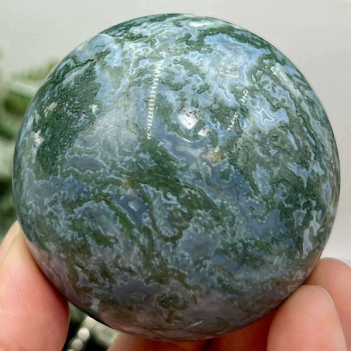 Blue Green Moss Agate Sphere High Quality Crystal Ball 314g 61mm